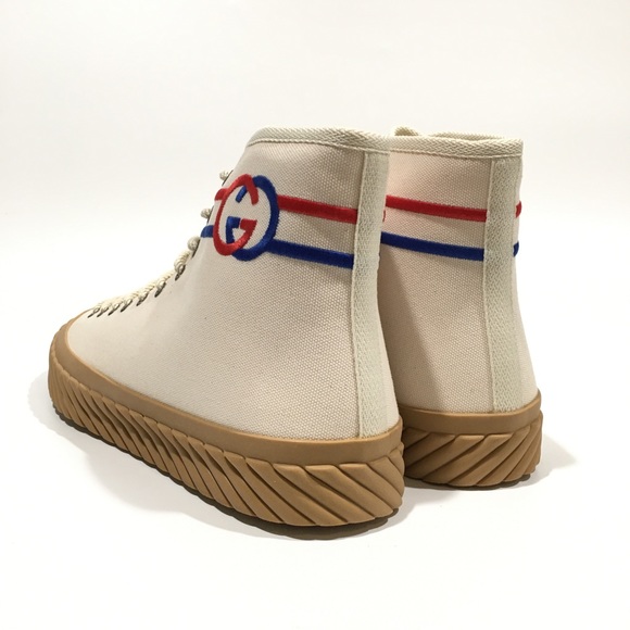 GUCCI INTERLOCKING G HIGH TOP SNEAKERS -WHITE CANVAS -MEN’S US 9.5 -NEW - Picture 6 of 10